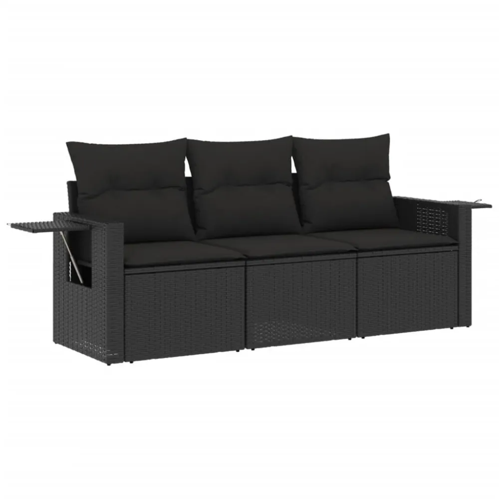 Design Esclusivo Set Divani da Giardino 3 pz con Cuscini Polyrattan Nero