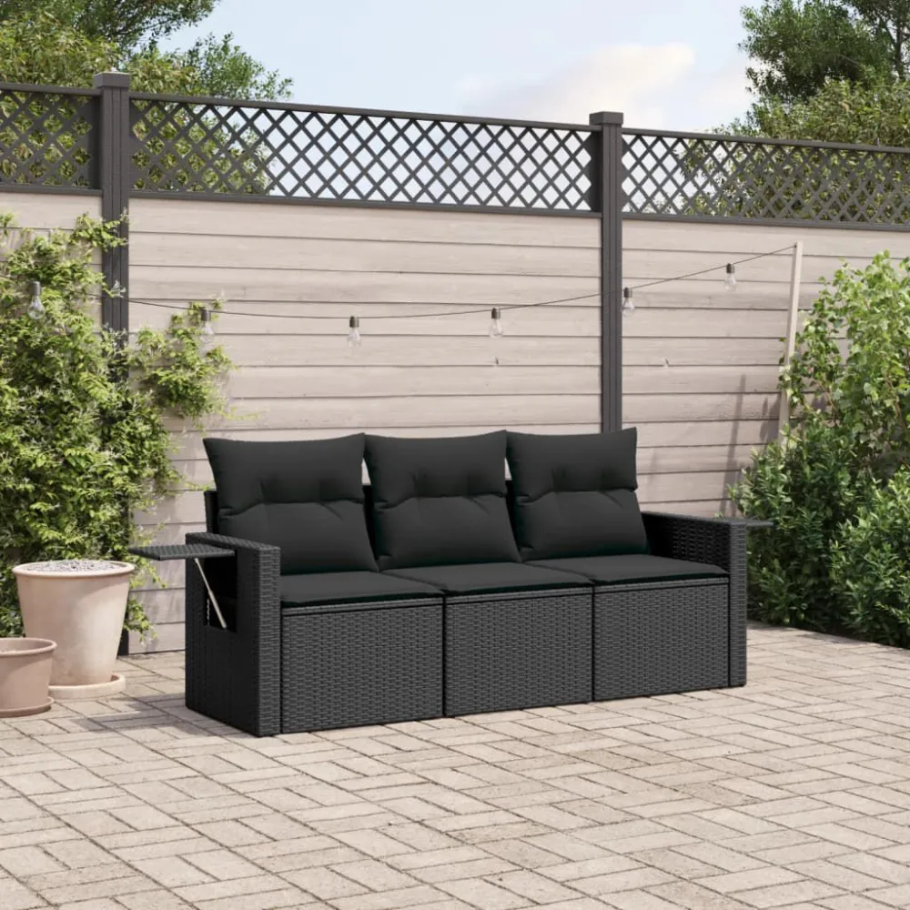 Design Esclusivo Set Divani da Giardino 3 pz con Cuscini Polyrattan Nero