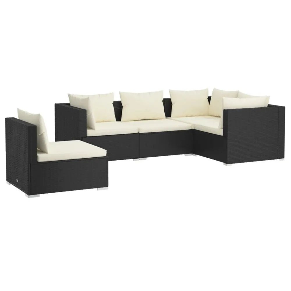 Design Esclusivo Set Divani da Giardino con Cuscini 5 pz Polyrattan Nero
