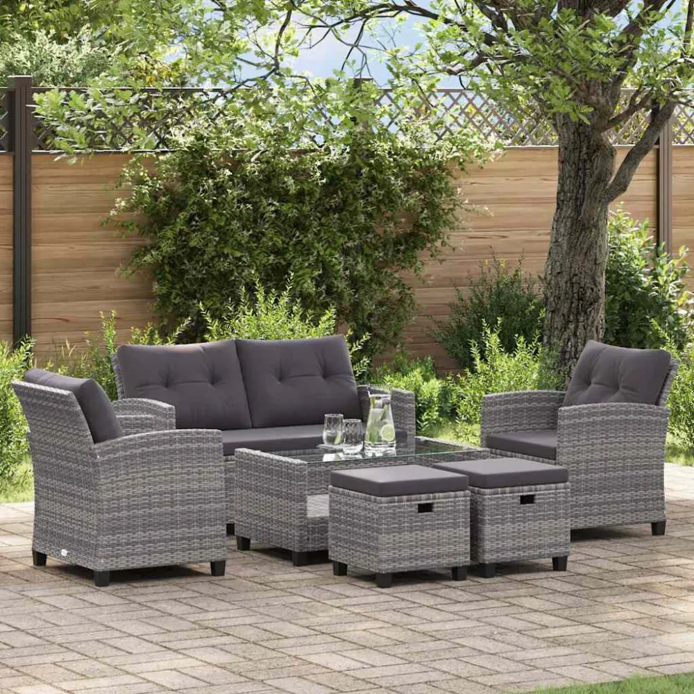 Design Esclusivo Set Divani da Giardino 6 pz con Cuscini Polyrattan Grigio Cupo