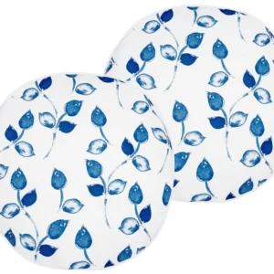 Design Esclusivo Set 2 Outdoor Cushions Leaf Motif ⌀ 40 cm White and Blue TORBORA