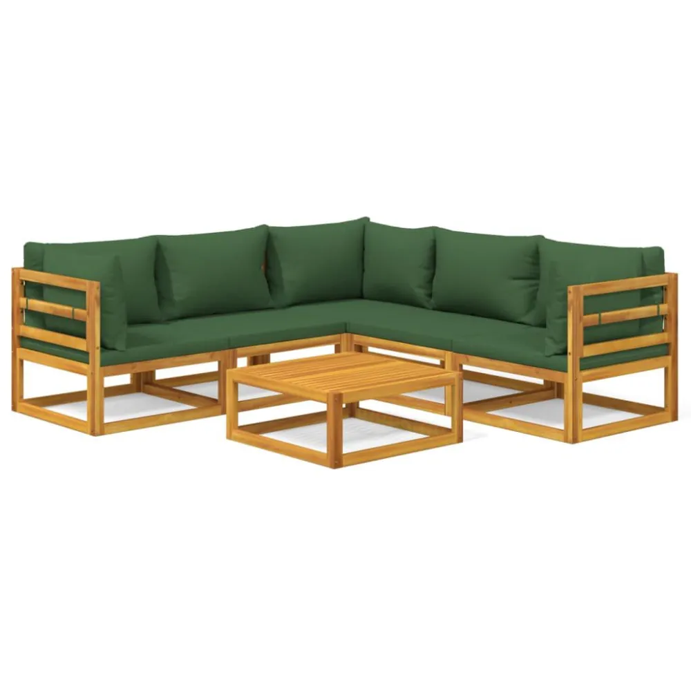 Design Esclusivo Set Salotto da Giardino 6pz con Cuscini Verdi Legno Massello