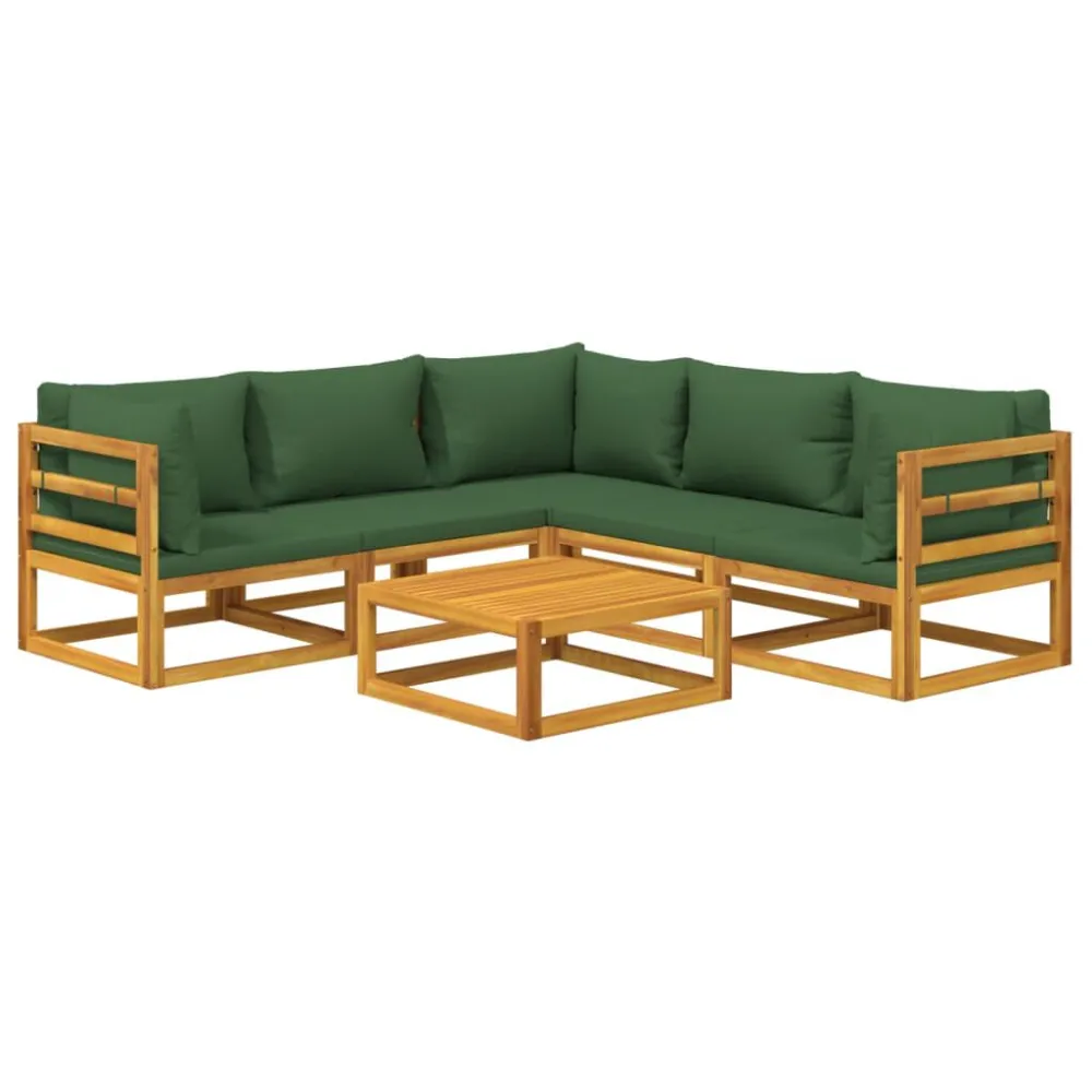 Design Esclusivo Set Salotto da Giardino 6pz con Cuscini Verdi Legno Massello
