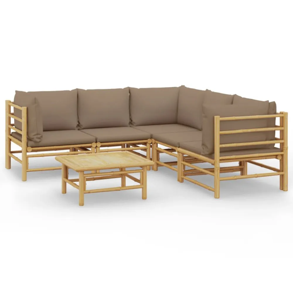 Design Esclusivo Set Salotto da Giardino 6pz con Cuscini Tortora Bambù