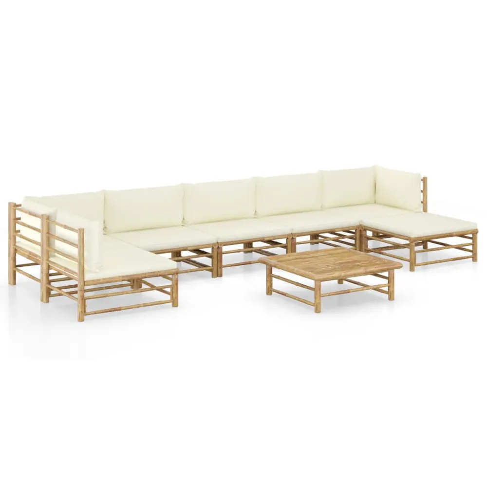 Design Esclusivo Set Salotto da Giardino 8pz con Cuscini Bianco Crema Bambù