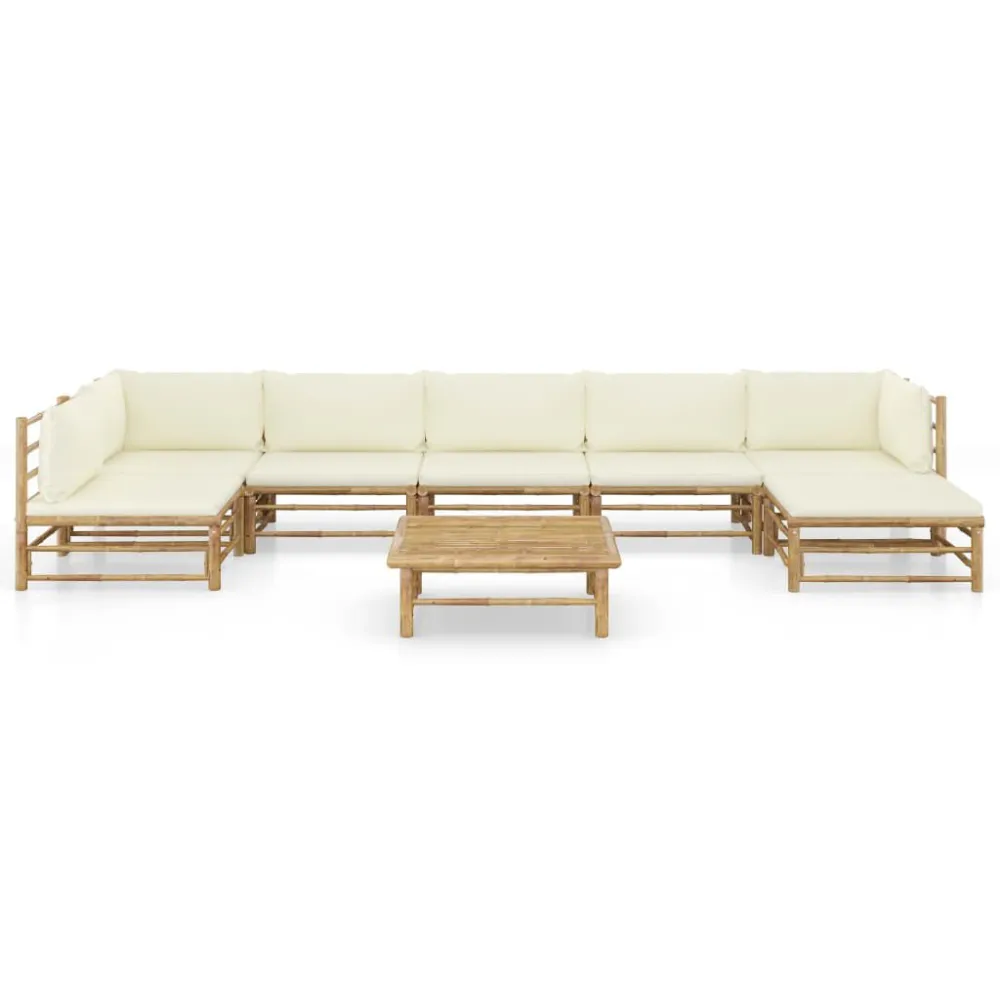 Design Esclusivo Set Salotto da Giardino 8pz con Cuscini Bianco Crema Bambù