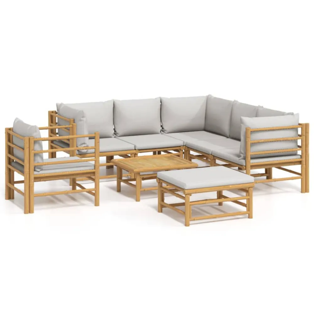 Design Esclusivo Set Salotto da Giardino 8pz con Cuscini Grigio Evidente Bambù