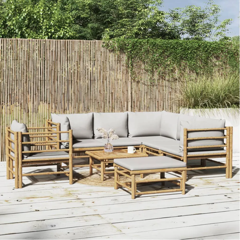 Design Esclusivo Set Salotto da Giardino 8pz con Cuscini Grigio Evidente Bambù