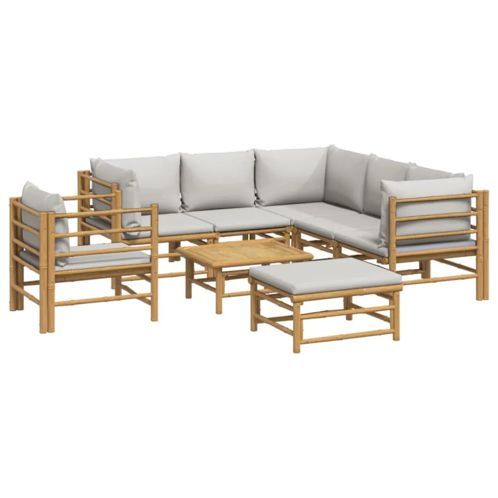 Design Esclusivo Set Salotto da Giardino 8pz con Cuscini Grigio Evidente Bambù