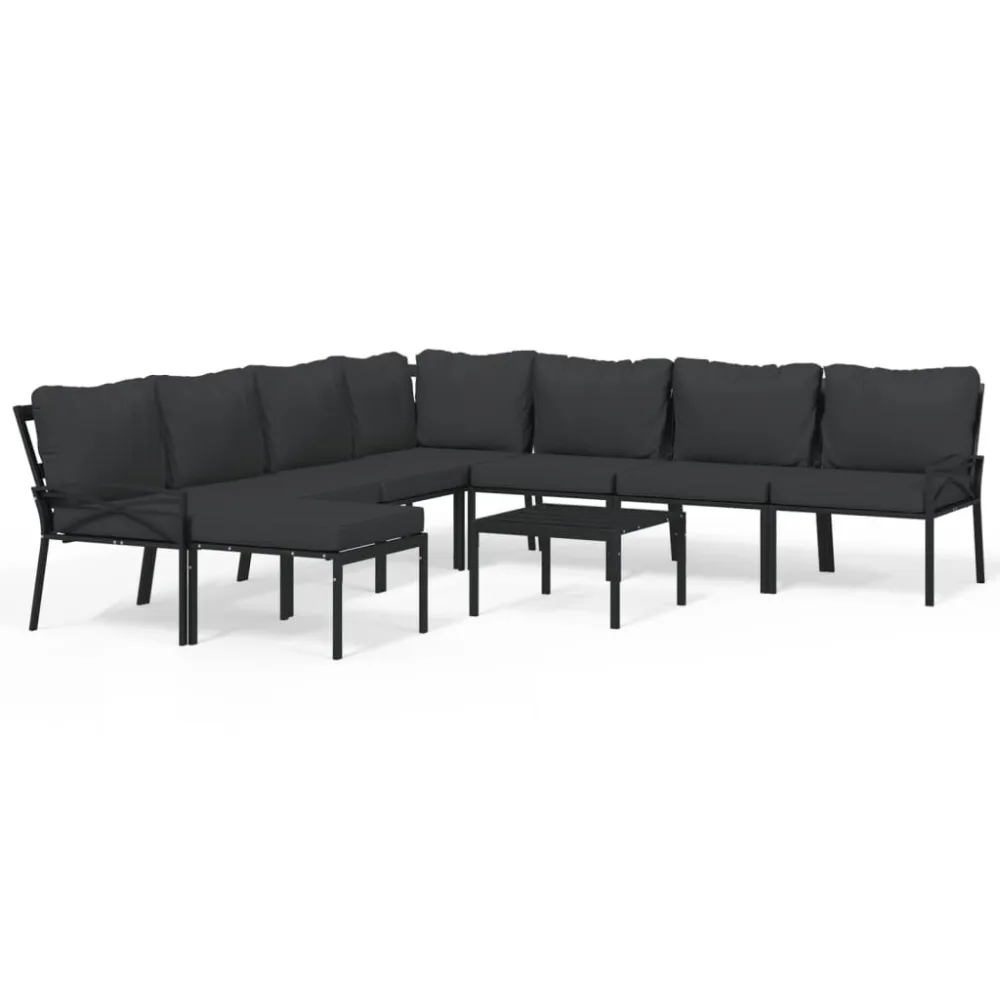 Design Esclusivo Set Salotto da Giardino 9 pz con Cuscini Grigi Acciaio