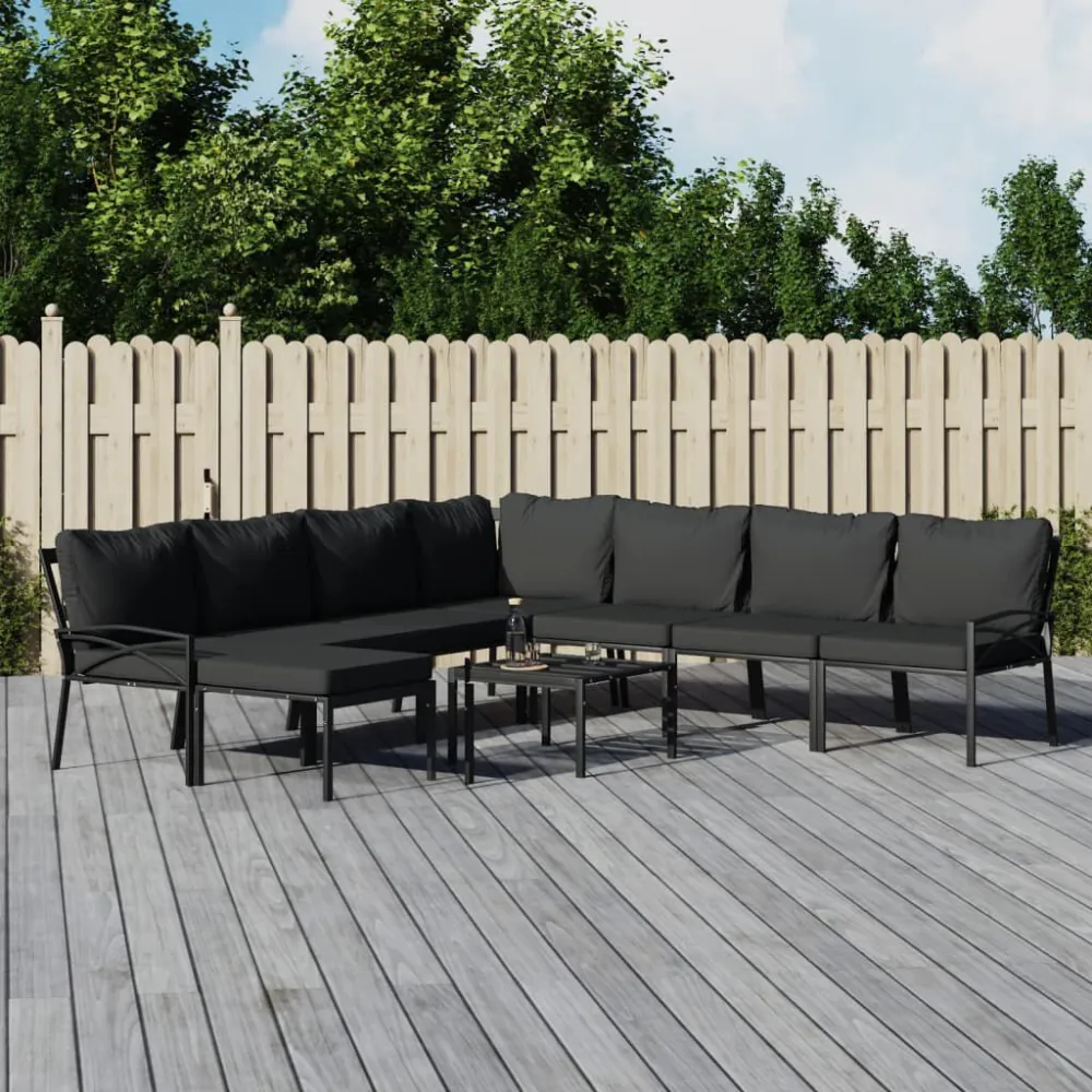 Design Esclusivo Set Salotto da Giardino 9 pz con Cuscini Grigi Acciaio