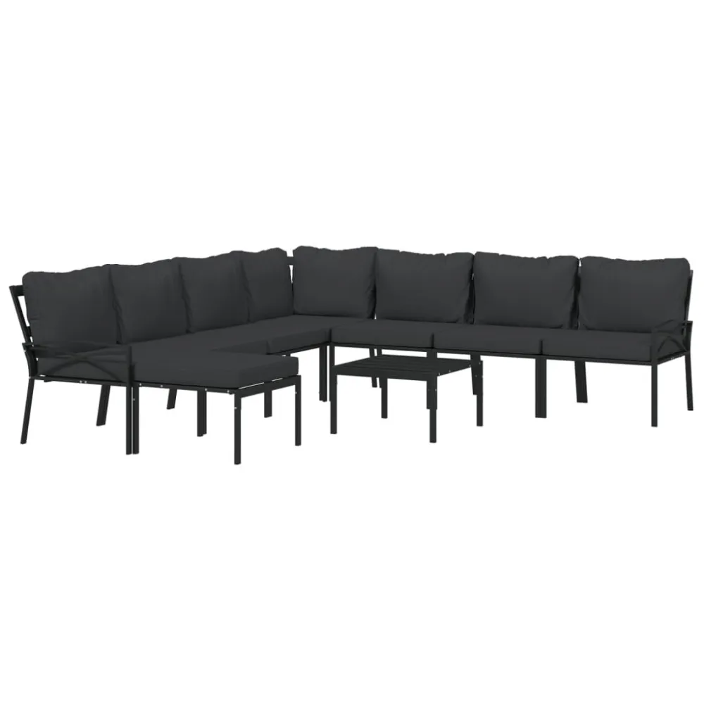 Design Esclusivo Set Salotto da Giardino 9 pz con Cuscini Grigi Acciaio