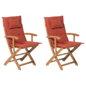 Design Esclusivo Set di 2 sedie da giardino con cuscini MAUI Legno d'acacia Rosso nero