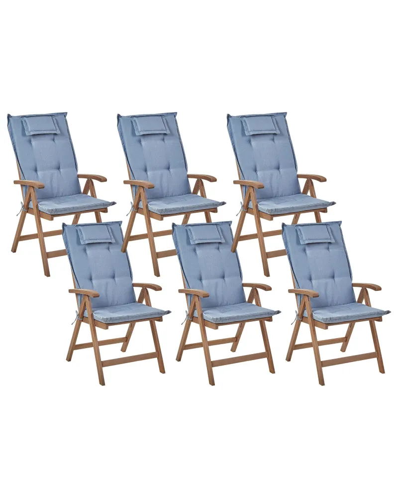 Design Esclusivo Set di 6 sedie da giardino con cuscini AMANTEA Legno d'acacia Blu