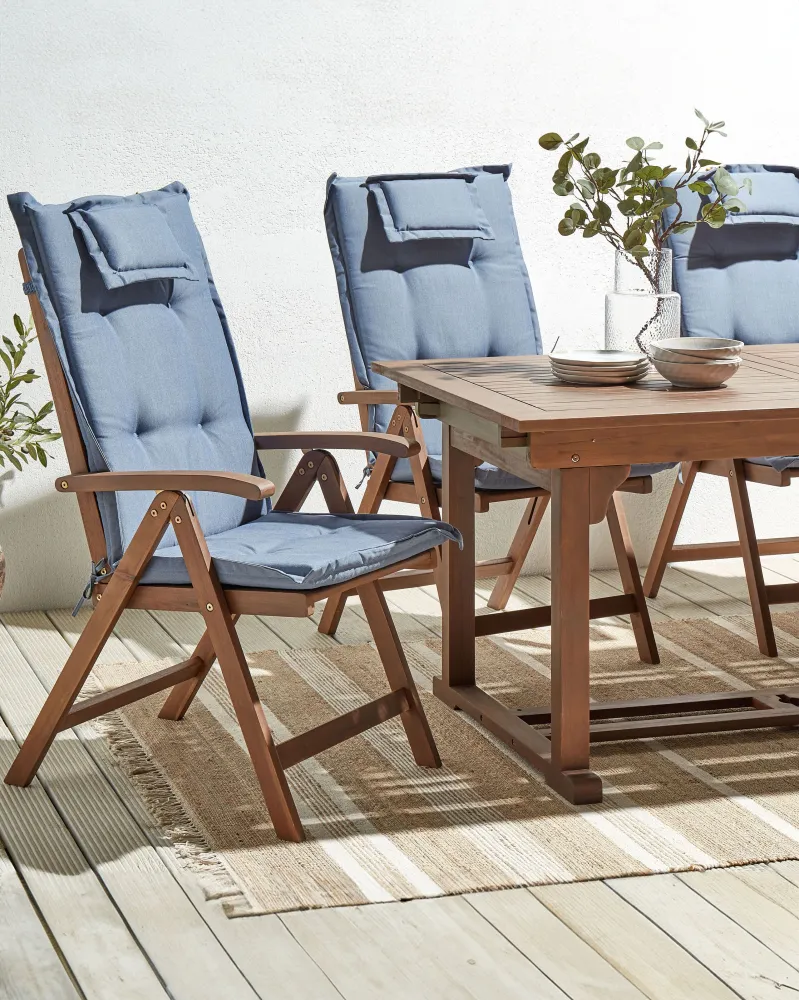 Design Esclusivo Set di 6 sedie da giardino con cuscini AMANTEA Legno d'acacia Blu