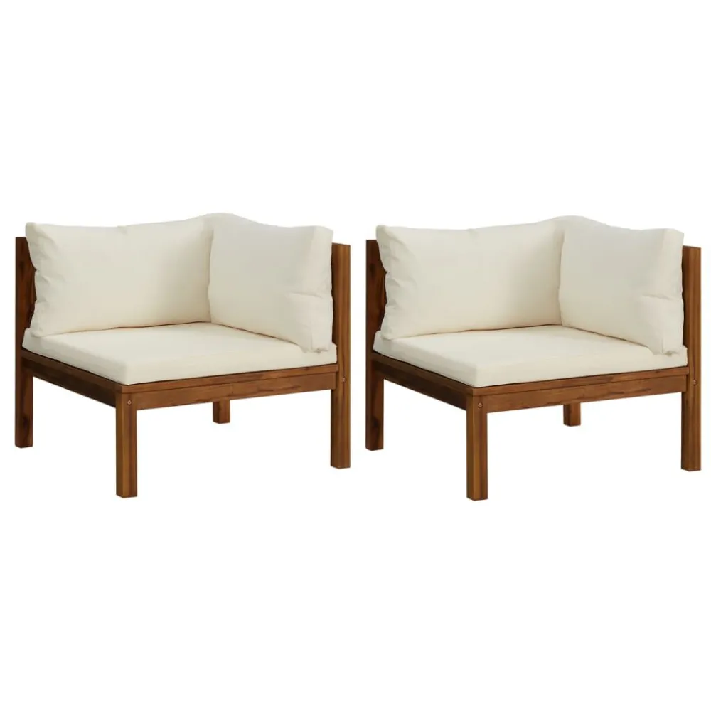 Divani Angolari 2 pz con Cuscini Bianco Crema Massello Acacia con Schienale Regolabile