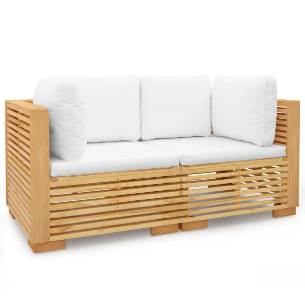 Divani Angolari da Giardino con Cuscini 2pz Legno Massello Teak Legno Massello