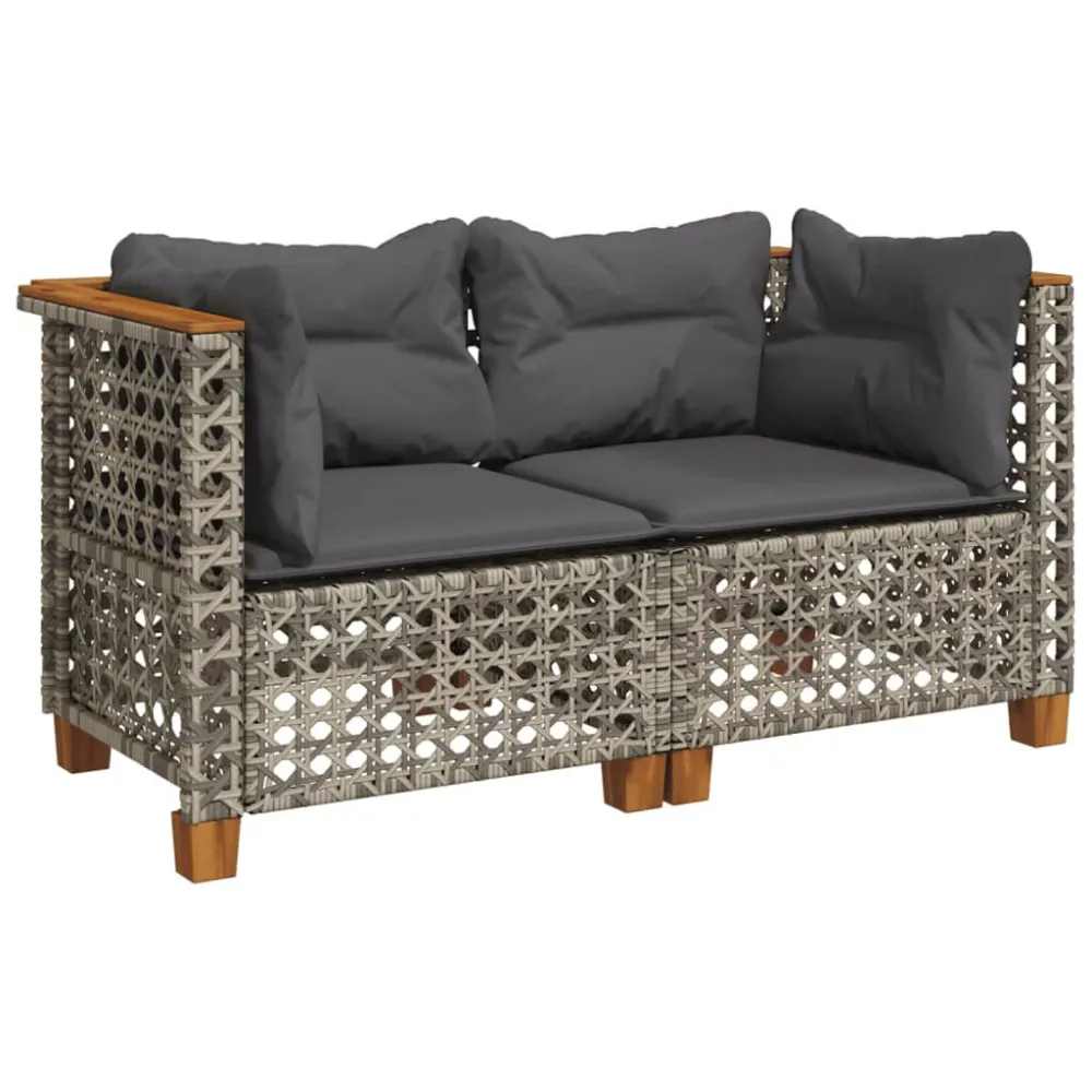 Divani Angolari da Giardino con Cuscini 2pz Polyrattan Grigio con Rivestimento Tessuto