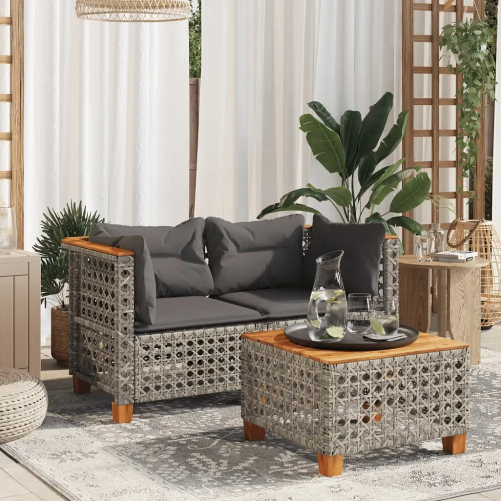 Divani Angolari da Giardino con Cuscini 2pz Polyrattan Grigio con Rivestimento Tessuto