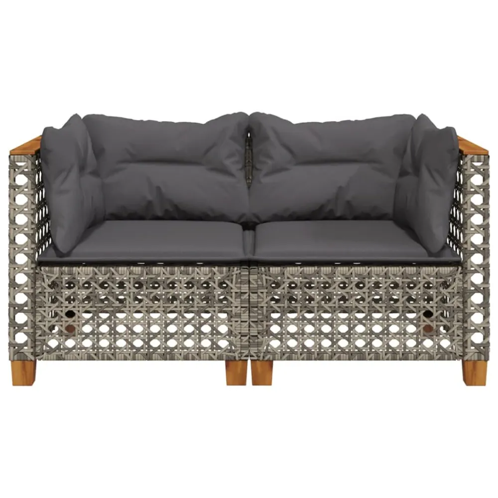 Divani Angolari da Giardino con Cuscini 2pz Polyrattan Grigio con Rivestimento Tessuto