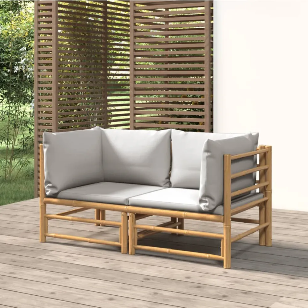 Divani Angolari da Giardino con Cuscini Grigio Palese 2pz Bambù