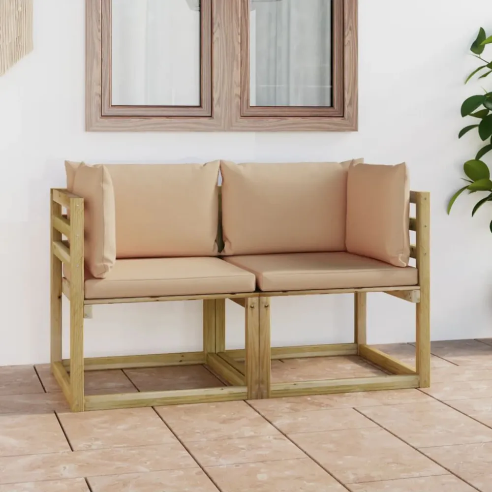 Divani Angolari da Giardino & Cuscini 2pz Pino Impregnato Verde per Giardino e Spiaggia