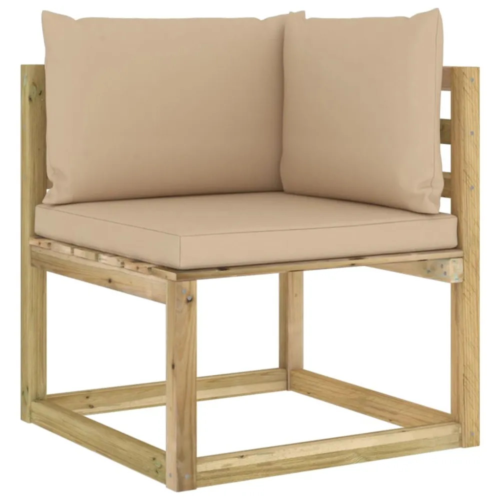Divani Angolari da Giardino & Cuscini 2pz Pino Impregnato Verde per Giardino e Spiaggia