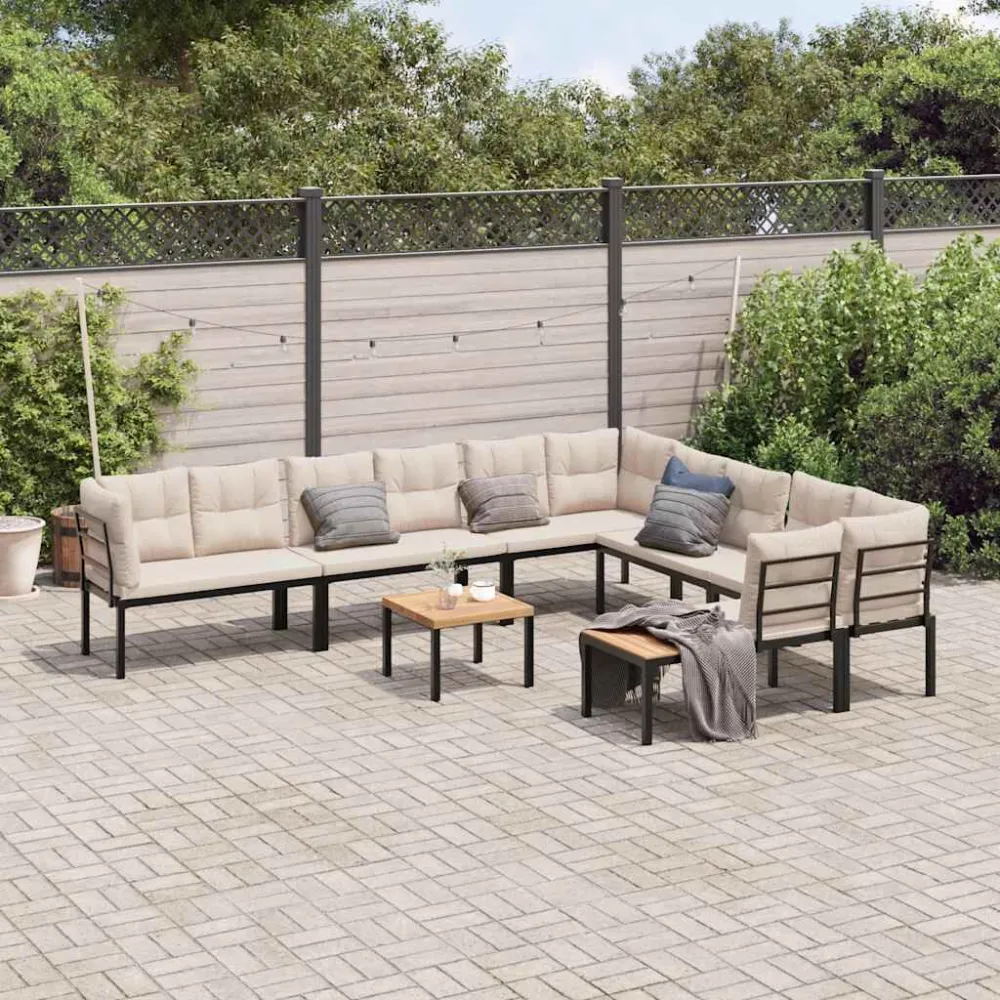 Divani Giardino con Cuscini 7pz Neri Acciaio Verniciato Polvere Colori Vivaci