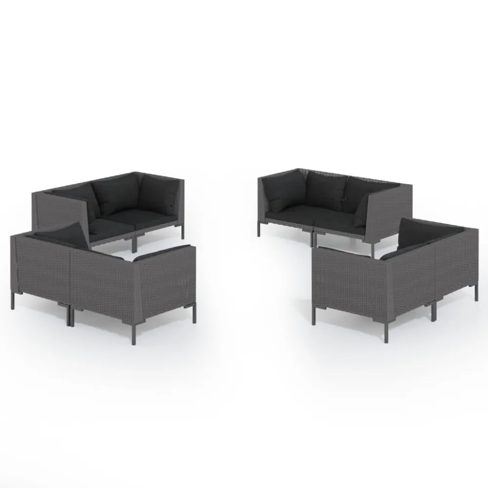 Divani da Giardino 8 pz con Cuscini Polyrattan Grigio Nero