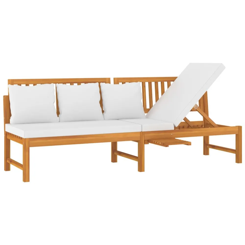 Dormeuse con Cuscino Crema 200x60x75cm Legno Massello di Acacia | Pieghevole e Leggera