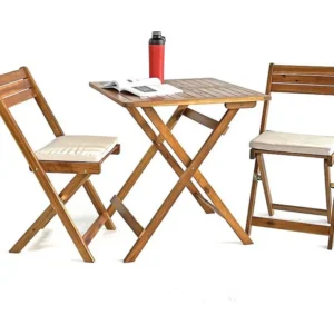 Estosa - Set tavolino e sedie da giardino pieghevoli legno con cuscini Genova Colori Vivaci