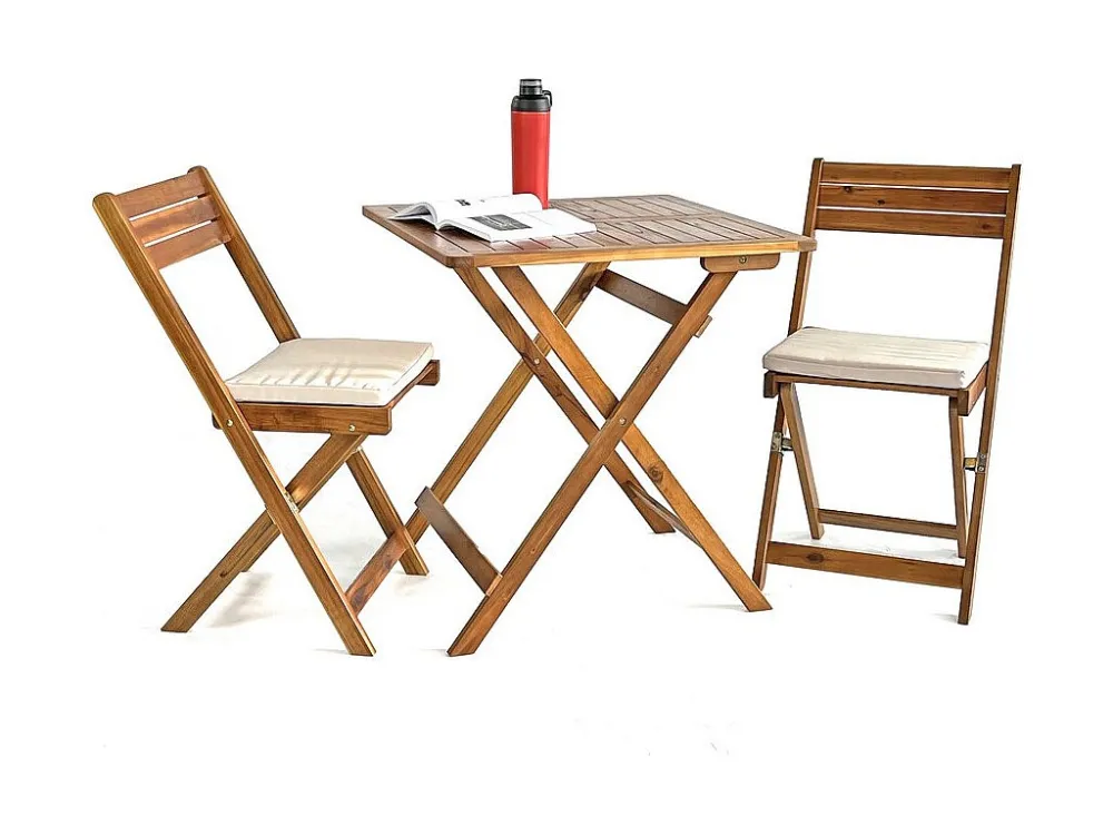 Estosa - Set tavolino e sedie da giardino pieghevoli legno con cuscini Genova Colori Vivaci