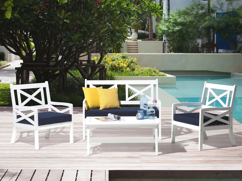 Garden Bench Cushion BALTIC Acacia Wood White con Cuscino Estraibile