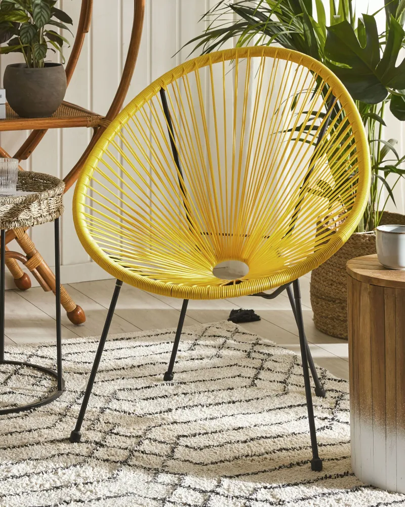 Garden Chair ACAPULCO II PE Rattan Giallo sole con Cuscino Estraibile