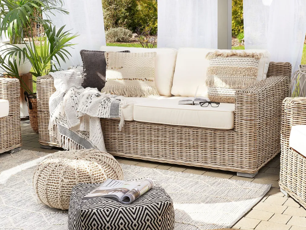 Garden Sofa ARDEA Rattan Light Brown 2 Seater Materiale Alluminio Anodizzato