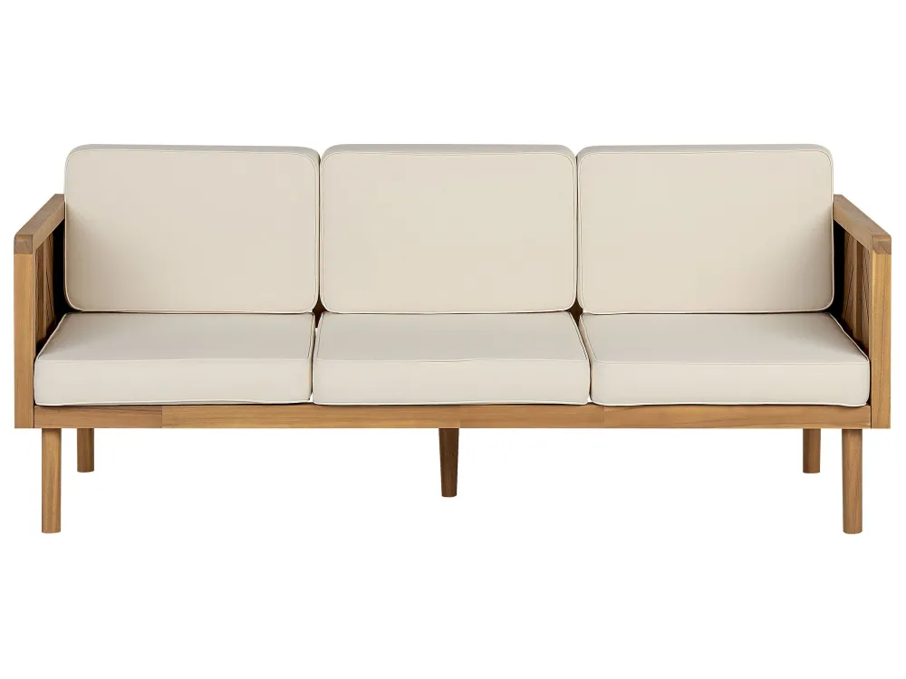 Garden Sofa BARATTI Acacia Wood Light Wood 3 Seater Materiale Alluminio Anodizzato