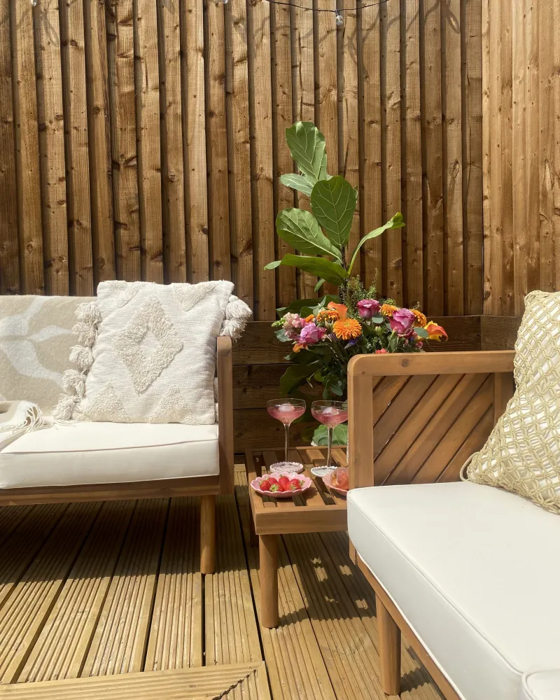 Garden Sofa BARATTI Acacia Wood Light Wood 3 Seater Materiale Alluminio Anodizzato