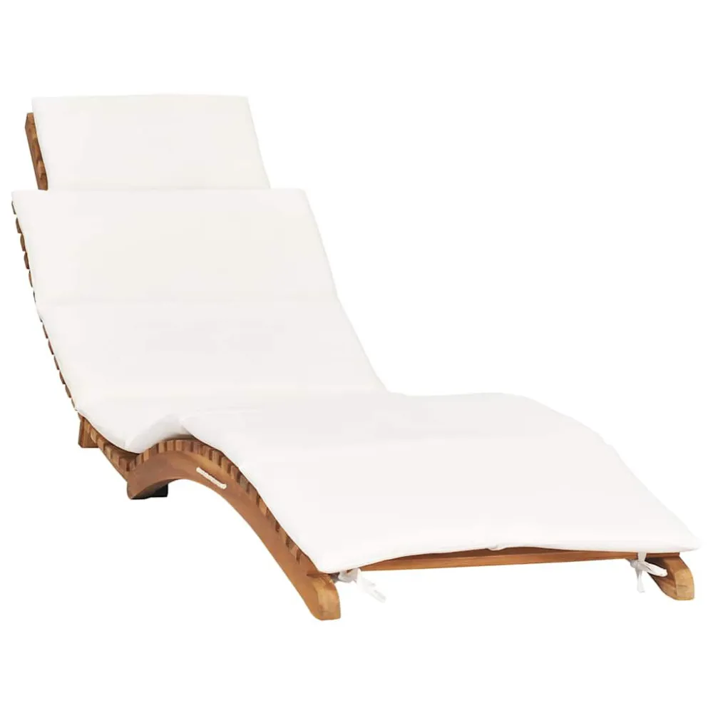 idaXL Lettino Prendisole Pieghevole con Cuscino Bianco Crema Teak con Sistema di Montaggio Rapido