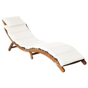 Lettini Prendisole con Cuscini 2pz Bianco Crema Massello Acacia con Portabicchiere Integrato
