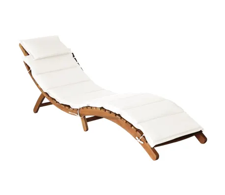 Lettini Prendisole con Cuscini 2pz Bianco Crema Massello Acacia con Portabicchiere Integrato