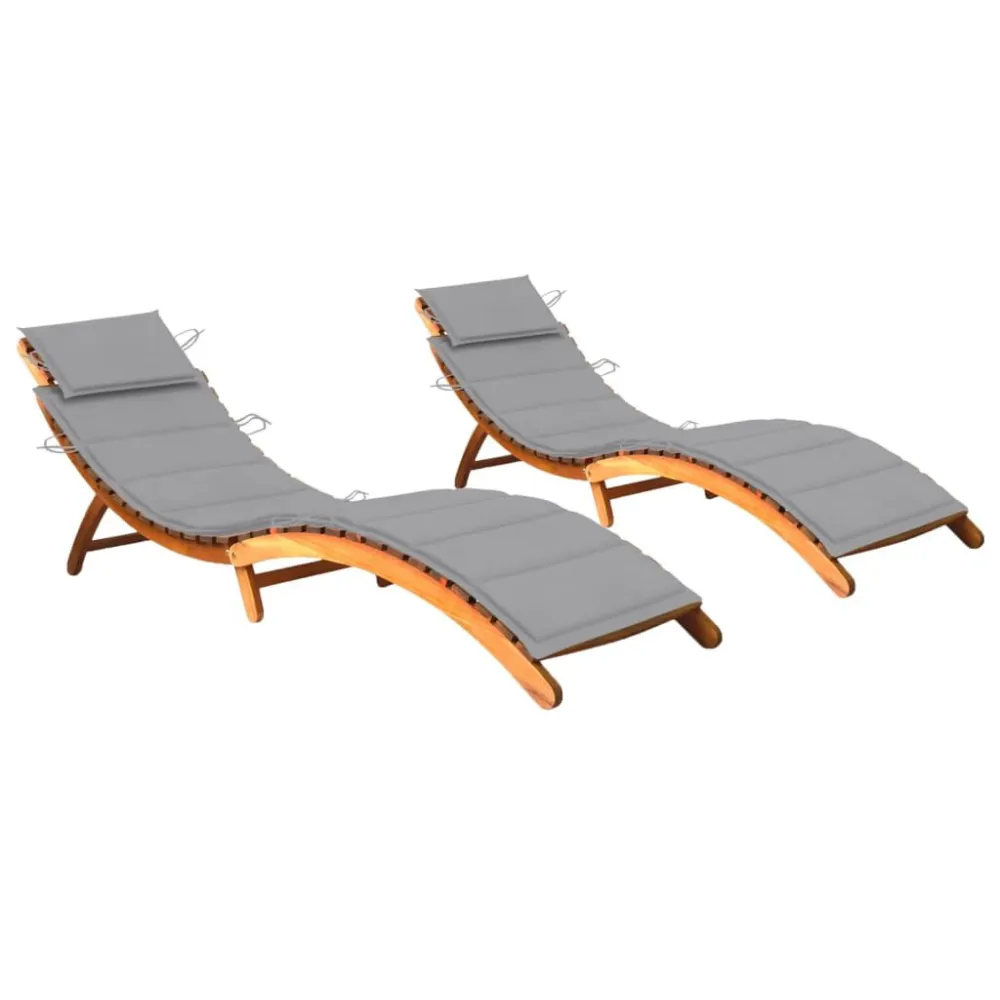 Lettini Prendisole 2 pz con Cuscini Legno Massello d'Acacia con Rivestimento Tessuto