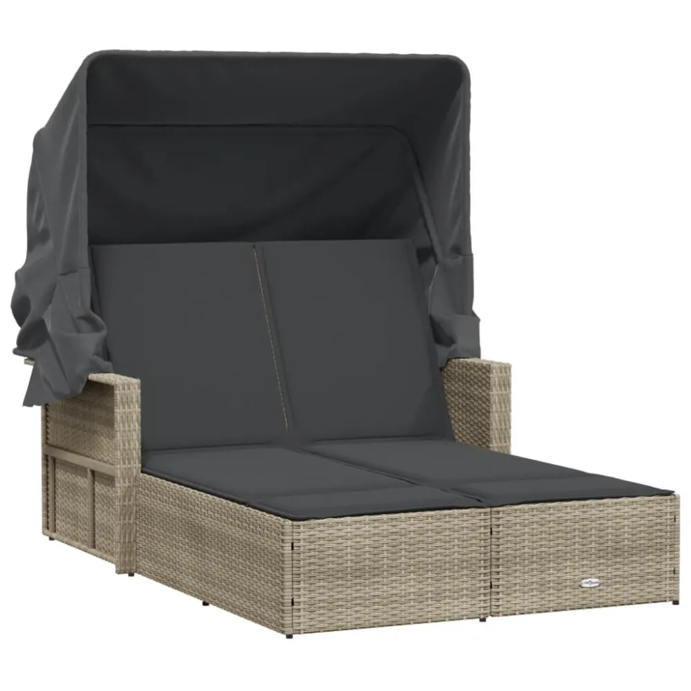 Lettino Doppio Baldacchino e Cuscini Grigio Limpido Polyrattan Materiale Alluminio Anodizzato