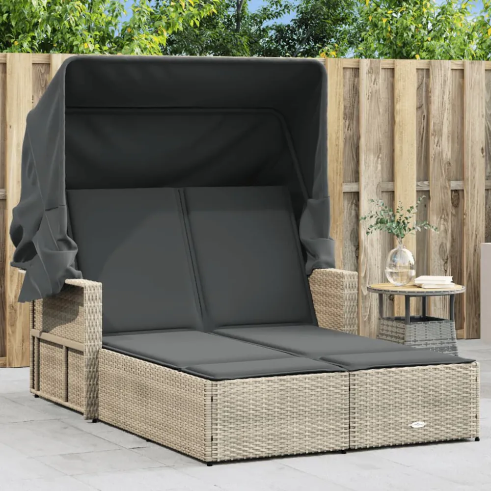 Lettino Doppio Baldacchino e Cuscini Grigio Limpido Polyrattan Materiale Alluminio Anodizzato