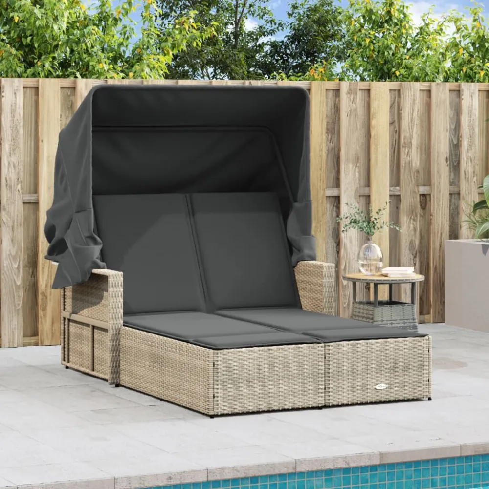 Lettino Doppio Baldacchino e Cuscini Grigio Limpido Polyrattan Materiale Alluminio Anodizzato