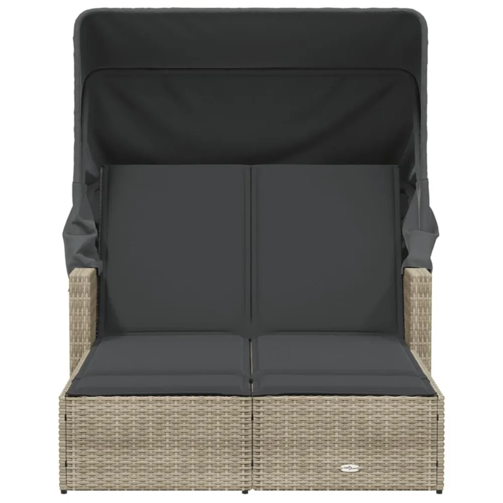 Lettino Doppio Baldacchino e Cuscini Grigio Limpido Polyrattan Materiale Alluminio Anodizzato