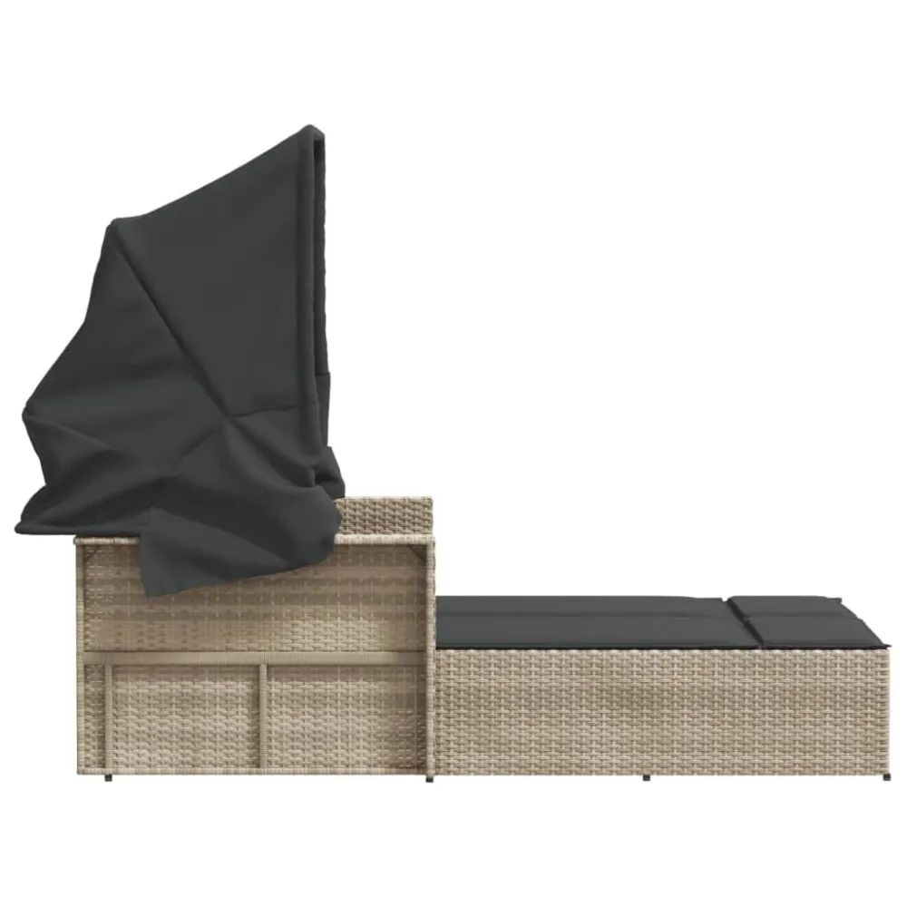 Lettino Doppio Baldacchino e Cuscini Grigio Limpido Polyrattan Materiale Alluminio Anodizzato
