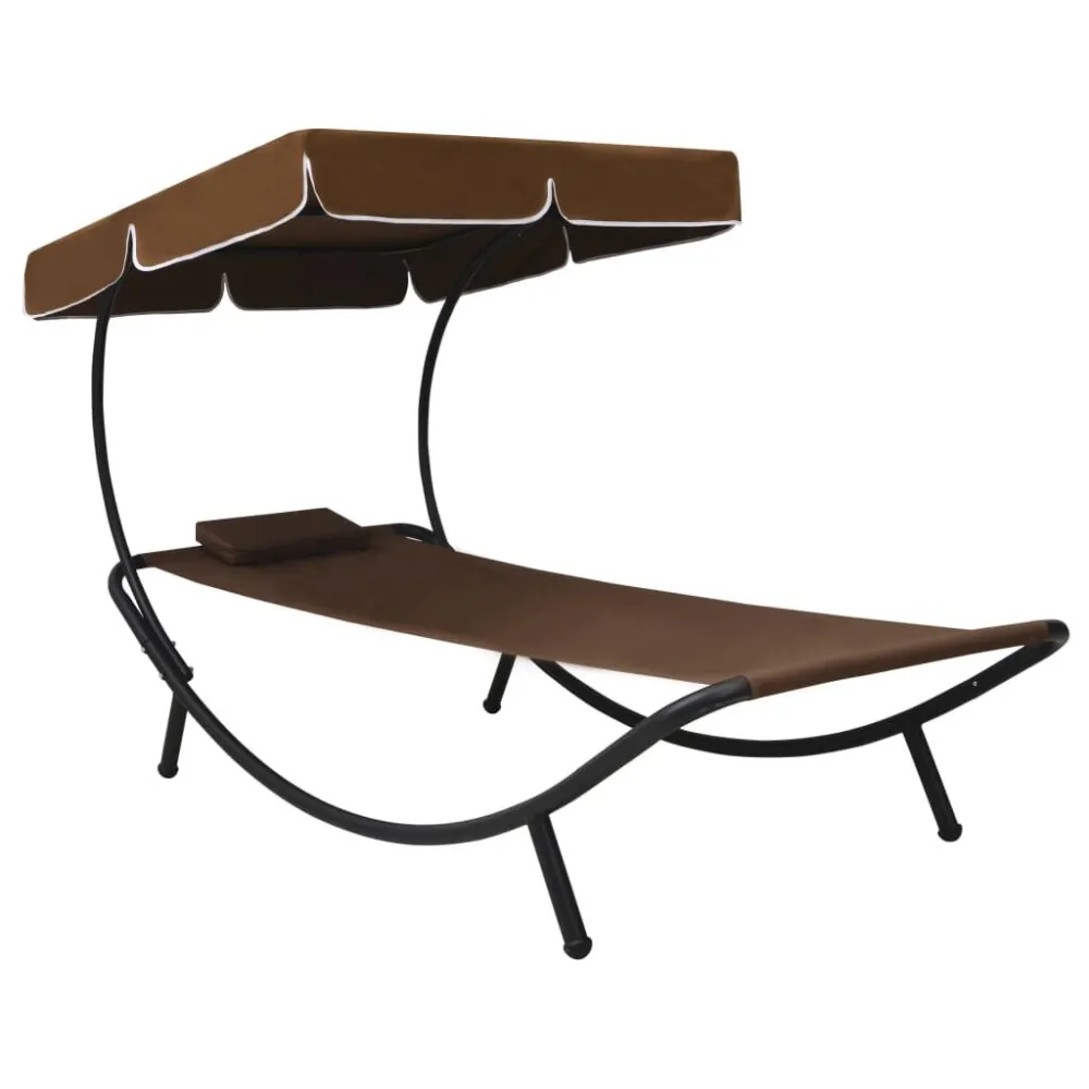 Lettino da Esterno con Baldacchino e Cuscino Marrone Materiale Alluminio Anodizzato