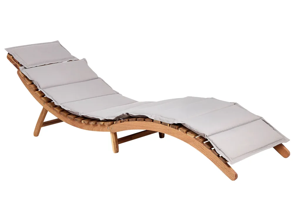 Lettino da giardino legno con cuscino grigio LUINO - Impermeabile e UV Resistente