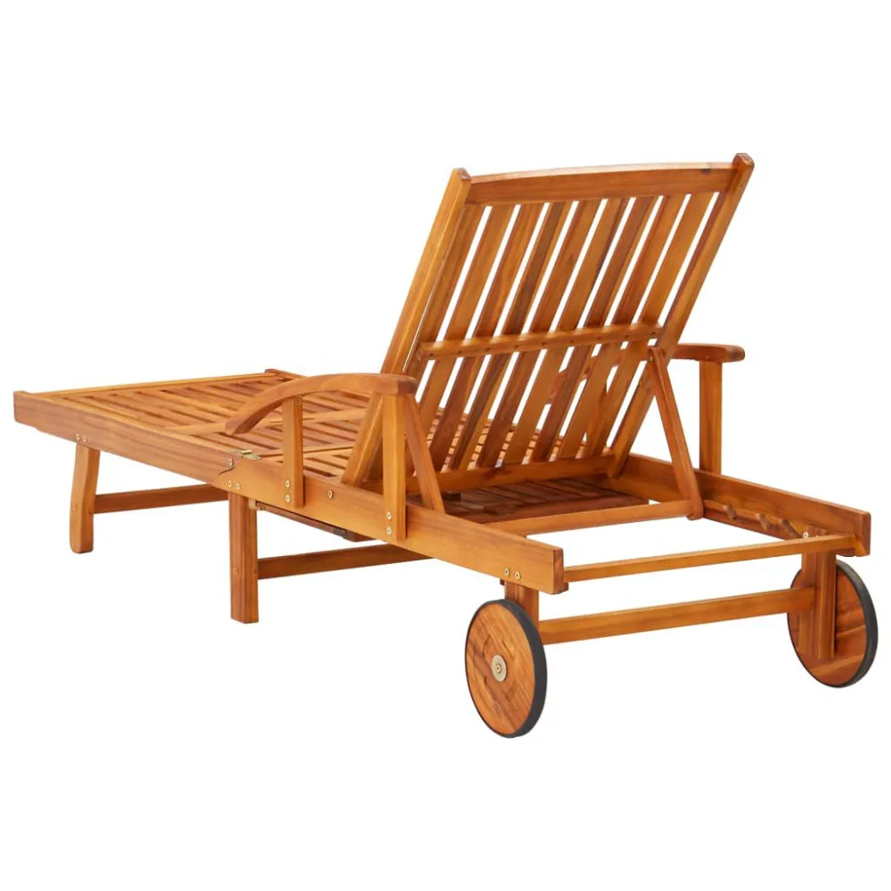 Lettino Prendisole 2pz con Tavolo e Cuscini Massello d'Acacia Legno Massello