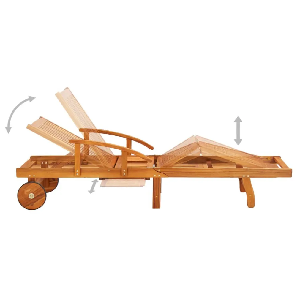Lettino Prendisole 2pz con Tavolo e Cuscini Massello d'Acacia Legno Massello